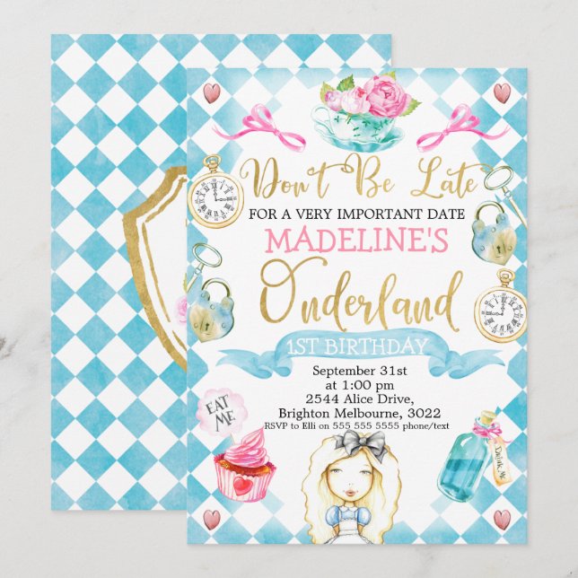 Alice In Onederland 1st Birthday Invite (Front/Back)