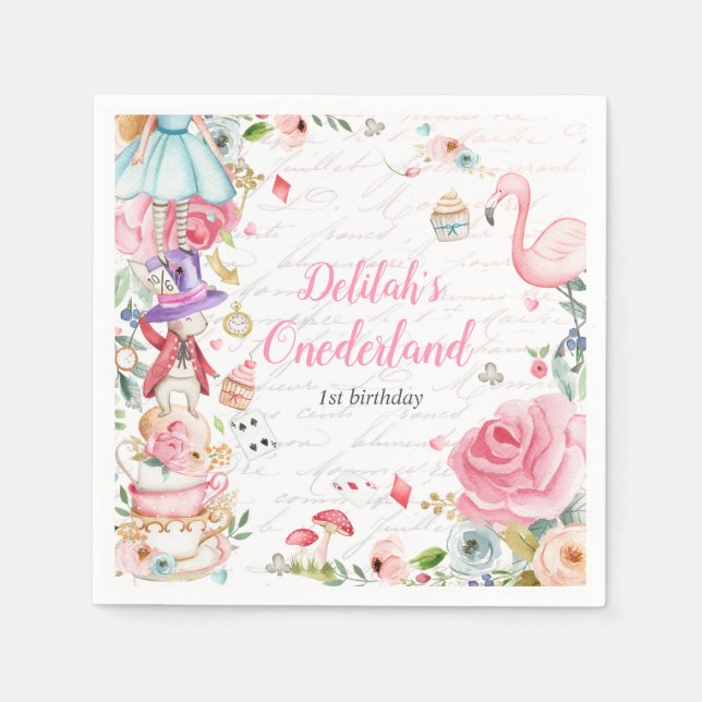 Alice in Onederland 1st Birthday Mad Tea Party  Napkin (Front)
