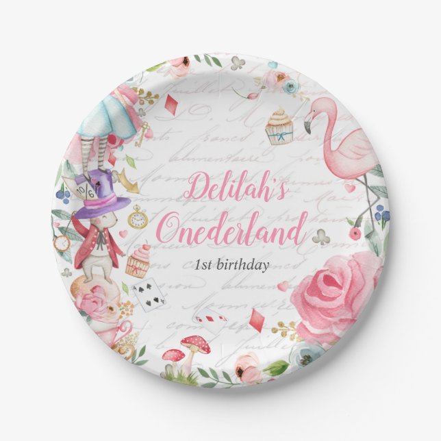 Alice in Onederland 1st Birthday Mad Tea Party Paper Plate (Front)