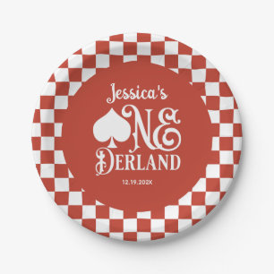  Alice in ONEderland 1st Birthday Red Checkered Paper Plate