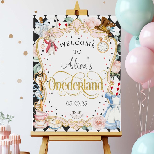 Alice in Onederland, 1st birthday welcome sign (Alice Onederland, Girl 1st birthday poster, mad hatter, tea party, birthday welcome sign.)