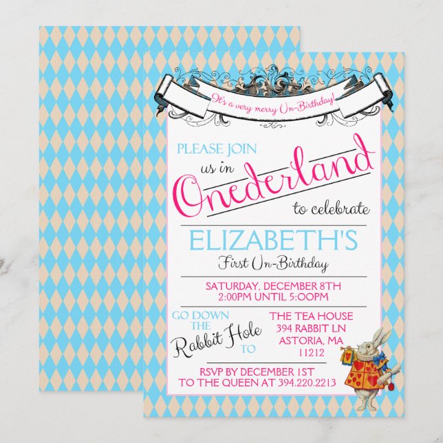 Alice in Onederland First Birthday Invitation (Front/Back)