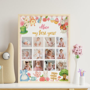 Alice in Onederland First Birthday Photo Milestone Poster