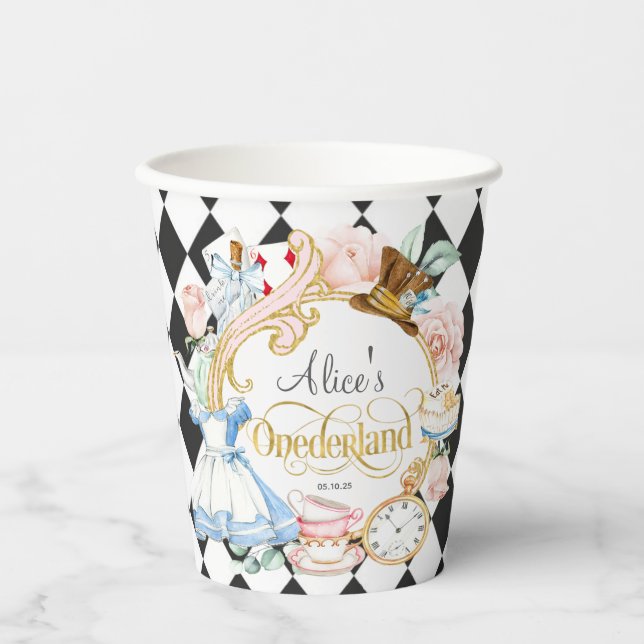 Alice in Onederland, girl 1st birthday Paper Cups (Front)