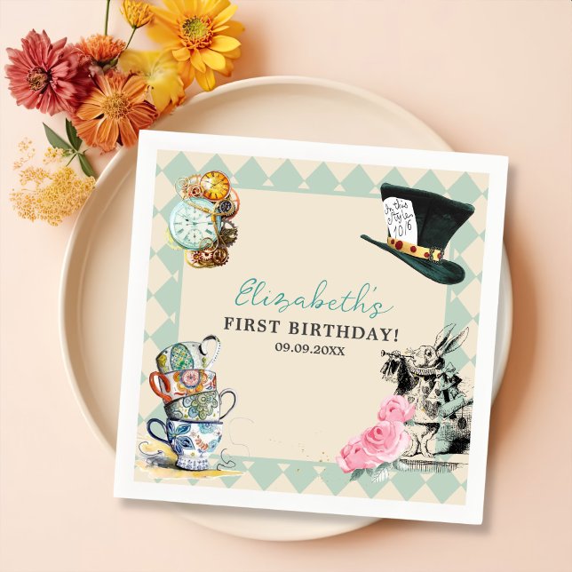 Alice in Onederland Mad Tea 1st Birthday Party Napkin (Creator Uploaded)