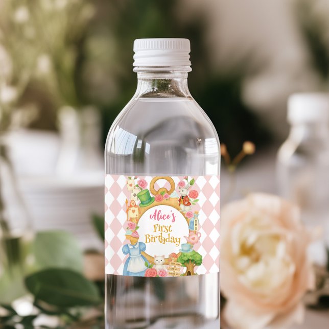 Alice in Onederland Tea Party Birthday Water Bottle Label (Creator Uploaded)