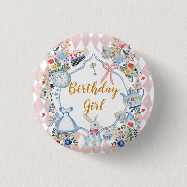 Alice in Onederland Whimsical Birthday 1 Inch Round Button (Front)
