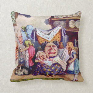 Alice in the Duchess' Kitchen with the Pig Baby Throw Pillow