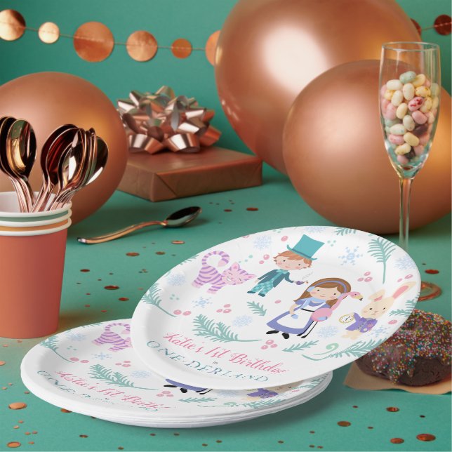 Alice in Winter One-Derland | Wonderland Birthday Paper Plate (Multi)