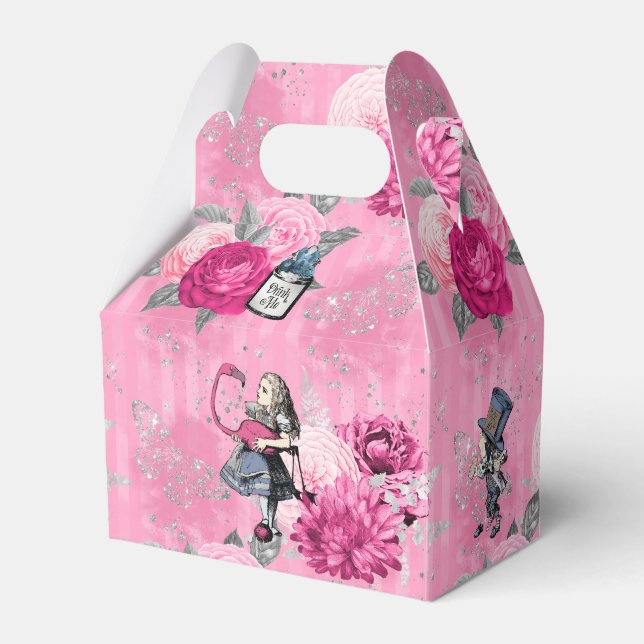 Alice in Winter Wonderland on Pink Striped  Favor Box (Front Side)