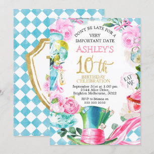 Alice In Wonderland 10th Birthday Invitation