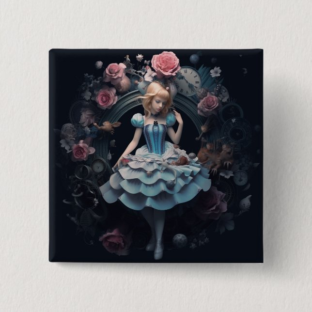 Alice in Wonderland 15cm Square Badge 2 Inch Square Button (Front)