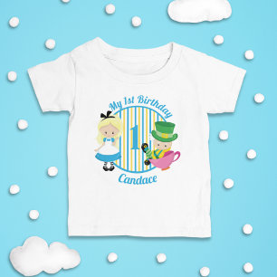 Alice in Wonderland 1st Birthday Cute Personalized Baby T-Shirt