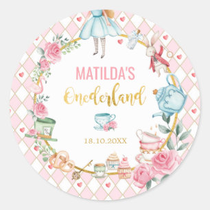 Alice in Wonderland 1st Birthday Onederland Favour Classic Round Sticker
