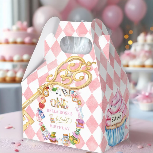 Alice in Wonderland 1st birthday Pink  Favor Box (Creator Uploaded)