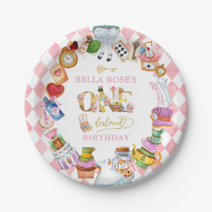 Alice in Wonderland 1st birthday Pink Paper Plate