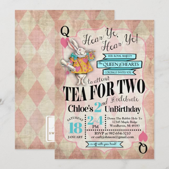 Alice in Wonderland 2nd Birthday Invitations (Front/Back)