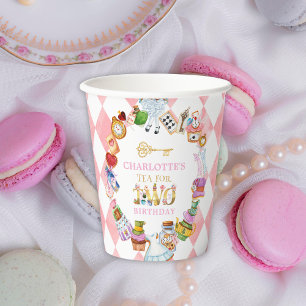 Alice in Wonderland 2nd birthday Pink Paper Cups