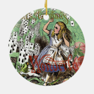 Alice in Wonderland Adventure Vintage Flying Cards Ceramic Ornament