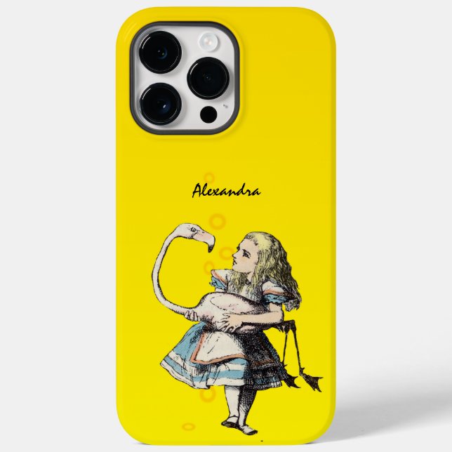 Alice In Wonderland and A Flamingo on Yellow Case-Mate iPhone Case (Back)