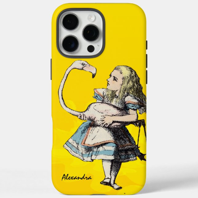 Alice In Wonderland and A Flamingo on Yellow Case-Mate iPhone Case (Back)