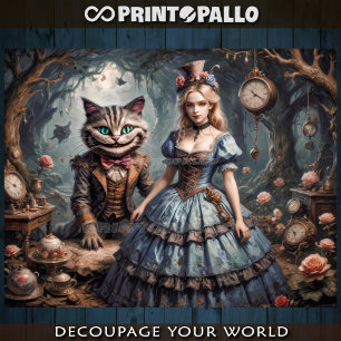 Alice in Wonderland and Cheshire Cat - Decoupage  Wrapping Paper Sheet