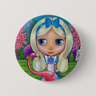 Alice in Wonderland and Flamingo Button