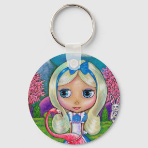 Alice in Wonderland and Flamingo Keychain