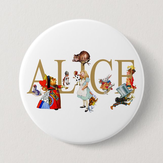 ALICE IN WONDERLAND AND FRIENDS 3 INCH ROUND BUTTON (Front)