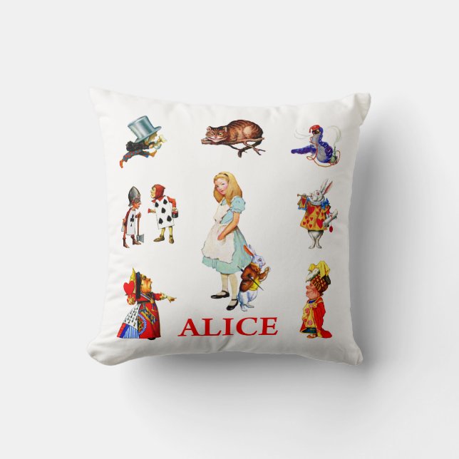 Alice in Wonderland and Friends Throw Pillow (Front)