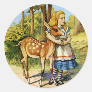 Alice in Wonderland and the Deer Classic Round Sticker