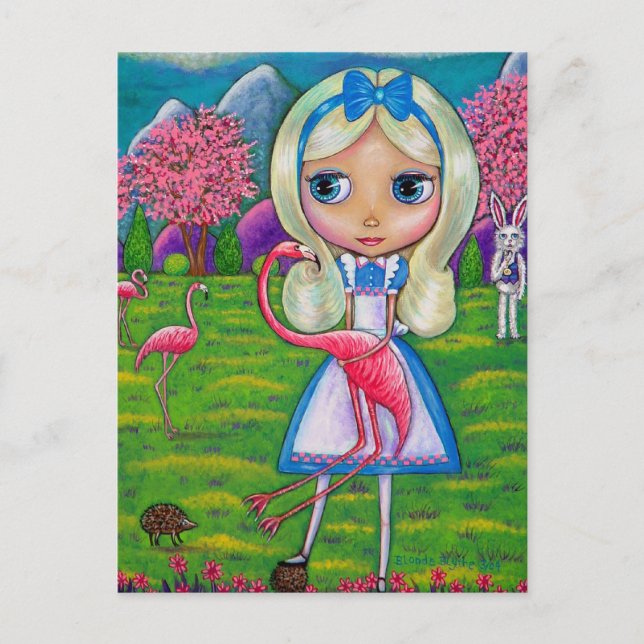 Alice in Wonderland and the Flamingos Postcard (Front)