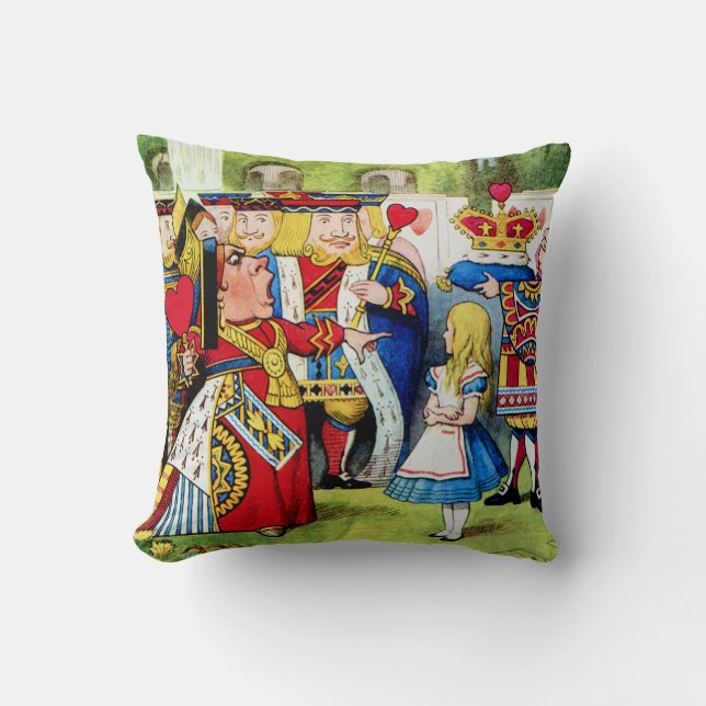 Alice in Wonderland and the Queen of Hearts Throw Pillow (Front)