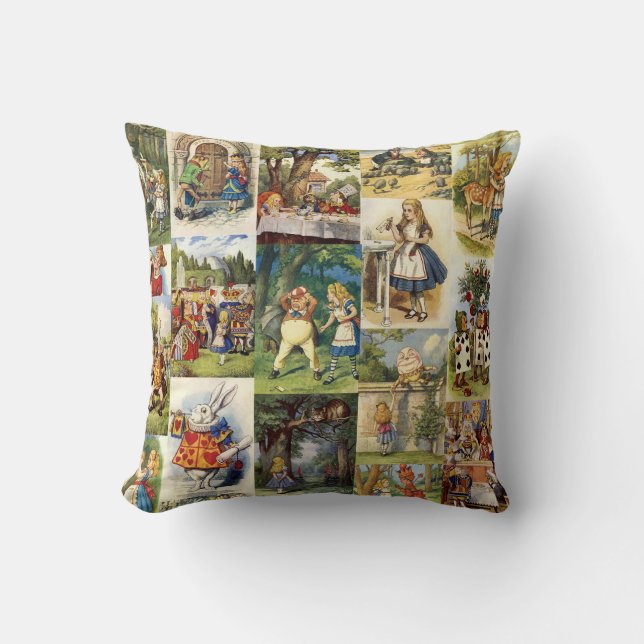 Alice in Wonderland and Through the Looking Glass Throw Pillow (Front)