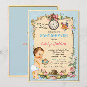 Alice in Wonderland Baby Boy Shower blue Invitation