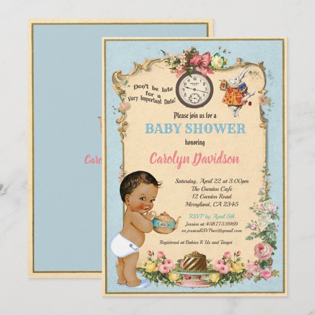 Alice in Wonderland Baby Boy Shower latino Invitation (Front/Back)