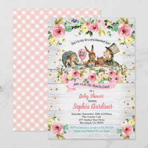 Alice in Wonderland baby girl shower invitation