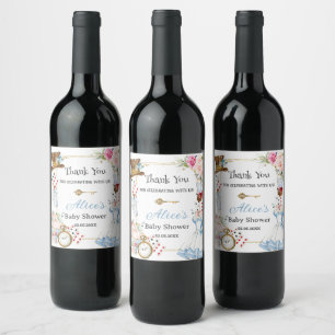 Alice in Wonderland Baby Shower Birthday High Tea Wine Label