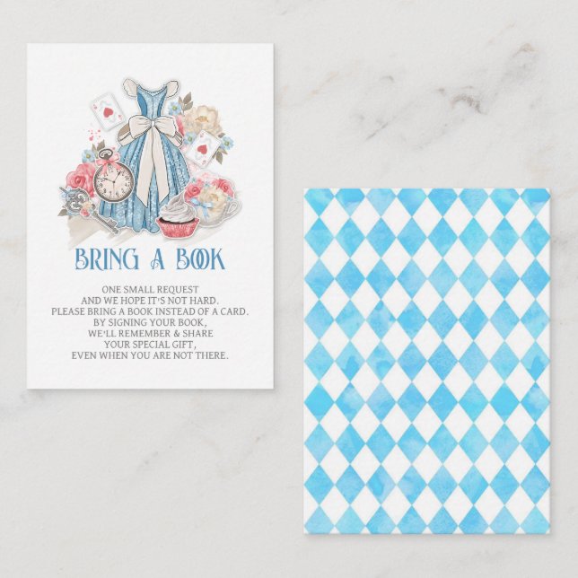 Alice in Wonderland Baby Shower Bring A Book Enclosure Card (Front/Back)