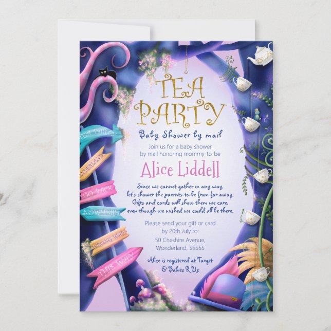 Alice in Wonderland, baby shower by mail Invitation (Front)