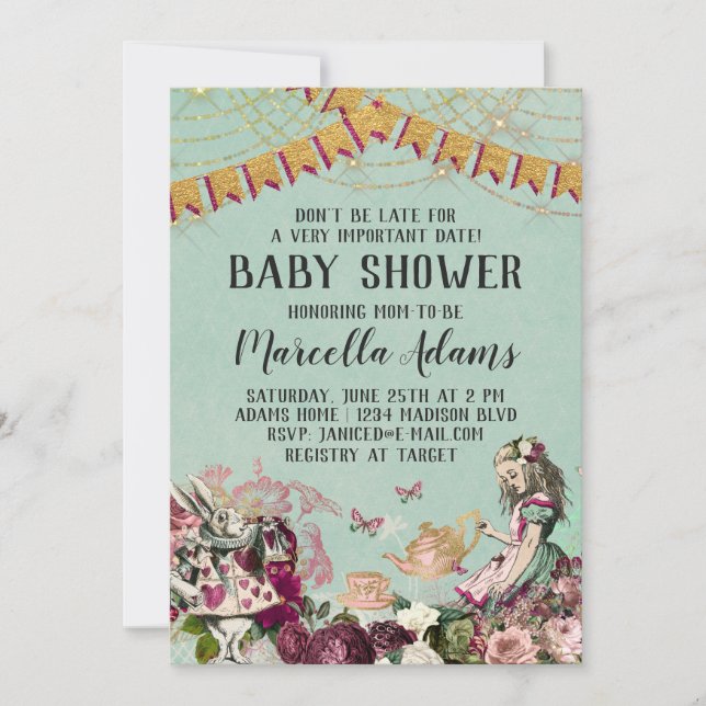 Alice in Wonderland Baby Shower Invitation (Front)