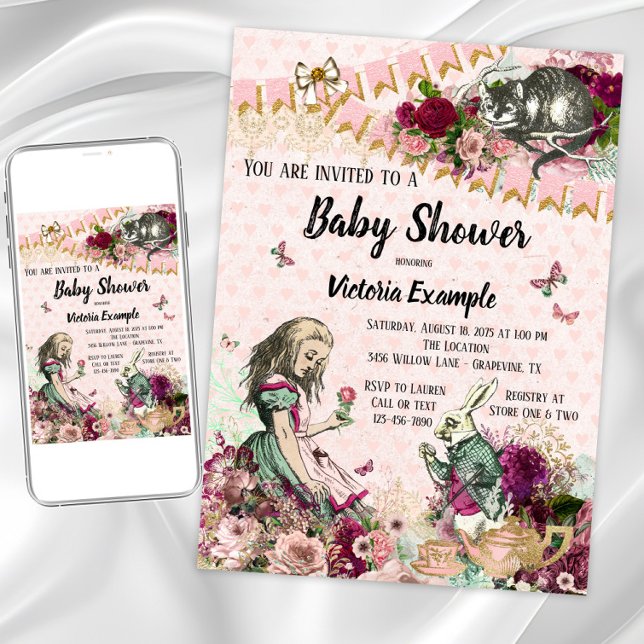 Alice in Wonderland Baby Shower Invitations (Wonderland baby shower any occasion invitation. Instant download and printed invitations available.)
