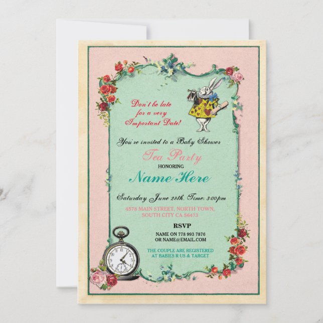 Alice In Wonderland Baby Shower Pink Invitation (Front)
