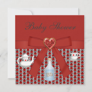 Alice in Wonderland Baby Shower Red Tea Party Invitation