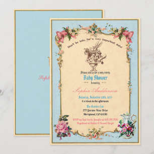 Alice in Wonderland Baby Shower Sip and See blue Invitation