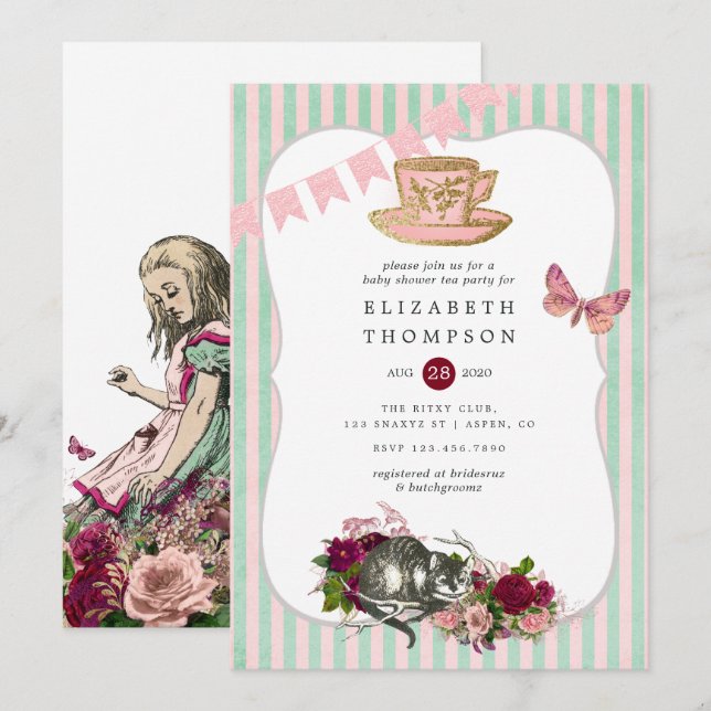 Alice In Wonderland Baby Shower Tea Party Invitation (Front/Back)