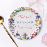 Alice in wonderland baby shower tea party tablewar paper plate<br><div class="desc">Alice in wonderland baby shower tea party tableware personalized paper party plates,  modern watercolor tea party themed bridal shower,  cups and sauces,  tea pots and flowers</div>