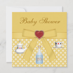 Alice in Wonderland Baby Shower Tea Party Yellow Invitation