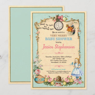 Alice in Wonderland baby shower turqoise teal Invitation