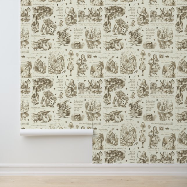 Alice in Wonderland Beige Cream Toile Nursery Wallpaper (Application)